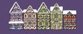 German houses winter cartoon collection urban snow landscape front view of European city street colorful building