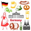 German icons set. Germany national traditional symbols.