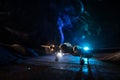 German Junker (Ju-88) night bomber at night. Artwork decoration with scale model of jet-propelled plane in possession Royalty Free Stock Photo