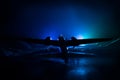 German Junker (Ju-88) night bomber at night. Artwork decoration with scale model of jet-propelled plane in possession Royalty Free Stock Photo