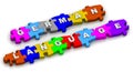 German language. Inscription on the multicolored puzzles