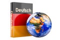 German language textbook with Earth Globe. International lessons and courses of German language, 3D rendering