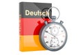 German language textbook with stopwatch. Accelerated courses of German language, 3D rendering