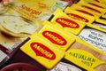 German Maggi instant sauce packages, owned by Nestle. Maggi is an international brand of soups, stocks, bouillon cubes, ketchup,