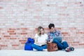 German male and female student with copy space Royalty Free Stock Photo