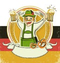 German man and beers.Vintage oktoberfest symbol o