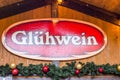 German market stall sign label Gluehwein Christmas background