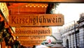 German market stall sign label Gluehwein Christmas background