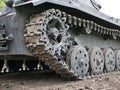 German medium tank of the Second World war in working order. the tank is painted black against a background of green trees in summ Royalty Free Stock Photo