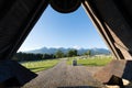 German military cemetery in autumn with mountains in the background and many graves of soldiers killed in the Second World War.