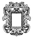 German Mirror-Frame is mirror surrounded by scroll work, vintage engraving