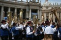 German musicians playing instruments in the Vatican`s Piazza San Pietro. Royalty Free Stock Photo