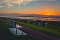 Sunset at the North Sea coast in Friedrichskoog Royalty Free Stock Photo