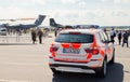 German Notarzt, emergency doctor car drives on airport