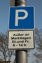 German parking sign with exception during market event Royalty Free Stock Photo