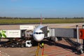 German passenger aircrafts of Airberlin and Lufthansa are on airfield