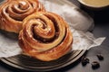 German pastry roll with raisins and sugar glazing called \'Rosinenschnecke