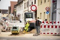 German people workers use heavy machinery motor working made and build road in construction site