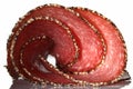 German pepper salami sausage sliced twisted