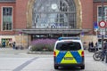 German police bus in front of the main railway station in Kiel Germany
