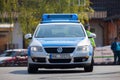 German police car drives on a street