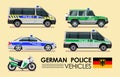 German police cars vehicles emergency transport set. Police cars of Deutsche flat design collection