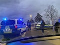 GErman police Polizei surveilling the border crossing to France during the