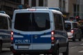 German police trucks in the evening