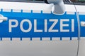German Polizei car label badge on the patrol car