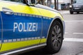German Polizei Police Car Sports Fast Wheel Asphalt Mirror Blue Royalty Free Stock Photo