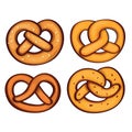 German pretzel icon set, cartoon style