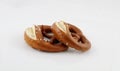 German pretzel with rocksalt topping on top