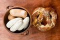 German pretzels and sausages Royalty Free Stock Photo