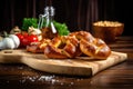 german pretzels on a wooden kitchen chopping board