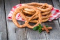 German pretzels on wooden table