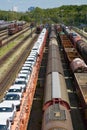 German railroad cargo station Munich North with standing trains