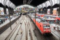 German regional express RE train from Deutsche Bahn, arrives at hamburg train station in june 2014 Royalty Free Stock Photo