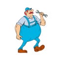 German Repairman Marching Spanner Cartoon