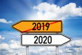 German road sign showing 2019 and 2020 Royalty Free Stock Photo