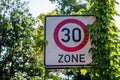 German road sign 30 Zone - speed limit