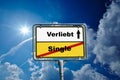 German roadsign love and single in German speak