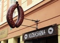 German sausage fast foot restaurant sign, Ljubljana Royalty Free Stock Photo