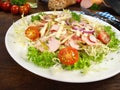 Meat Sausage Salad with Cheese and Onions Royalty Free Stock Photo