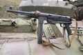 German Schmeisser submachine gun on the armor of the tank Royalty Free Stock Photo
