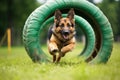 german shepard running through agility training course