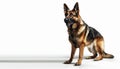 German Shepherd with alert expression, open mouth, on isolated white background