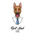 German Shepherd dad. Fathers day greeting card. Best dad ever lettering. Mens shirt, Necktie. Vector. Royalty Free Stock Photo