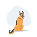 german shepherd Dog with elizabethan collar. Plastic cone of Shame. Flat vector cartoon illustration Royalty Free Stock Photo