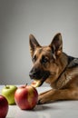 German Shepherd Dog Eating Apple, Healthy Pet Diet Royalty Free Stock Photo