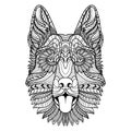 German shepherd dog head mandala zentangle coloring page illustration